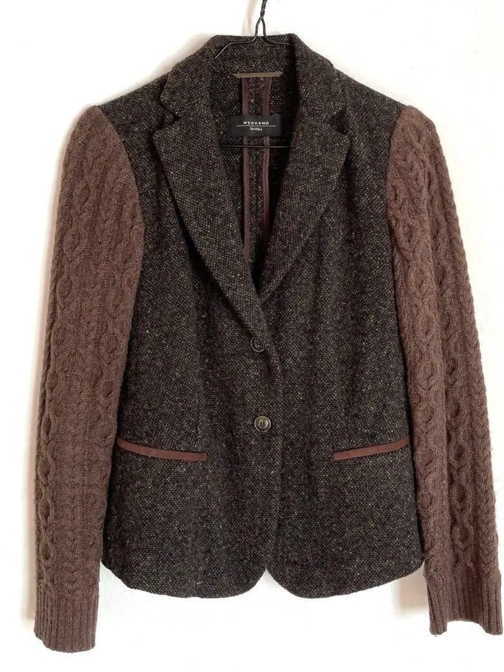 MaxMara brown/black Tweed Blazer with dark brown Cable-Knit Sleeves